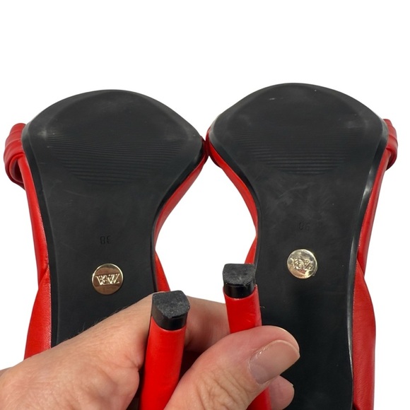 Zara red leather ankle strap gold chain link heels size 38 blogger favorite - Picture 7 of 8